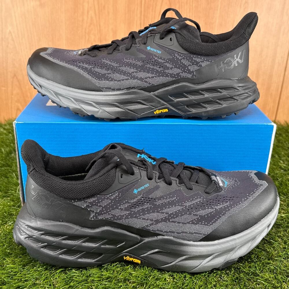 HOKA Speedgoat 5 GORE-TEX Black Blue Trail Shoes 1127912-BBLC Men's Size 8.5